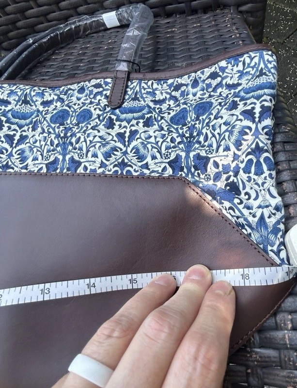 Brooks Brothers Women’s TotePurse Navy White Fabric With Brown Leather Trim NWT gallery