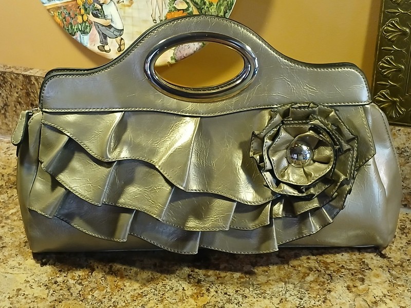 Nicole Miller Handbag Soft Leather-Like Feel/Ruffle Flower 14.5″wx10.5″hx6.5″d