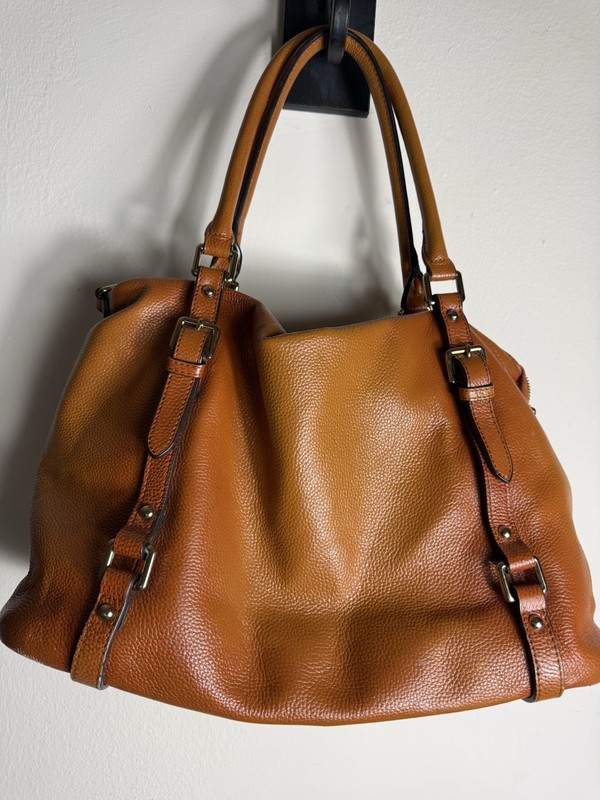 Vincenzo Leather Hand Crafted Elegance Rust Brown 2 Handles Satchel Bag Preowned