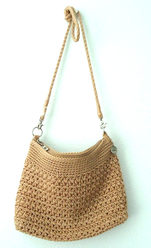 Vtg The Sak Original Beige Crochet Double Strap Mini Shoulder Bag Size-10x8x2 in