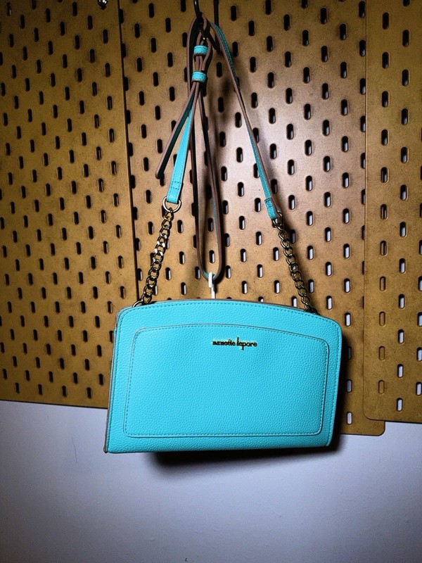 Nanette Lepore Blue Small Rectangle Shoulder Bag Zip Top Gold Chain Detachable gallery