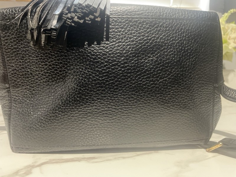 Tory Burch Black Pebbled Backpack with Tassel, Logo, Adjustable Straps gallery