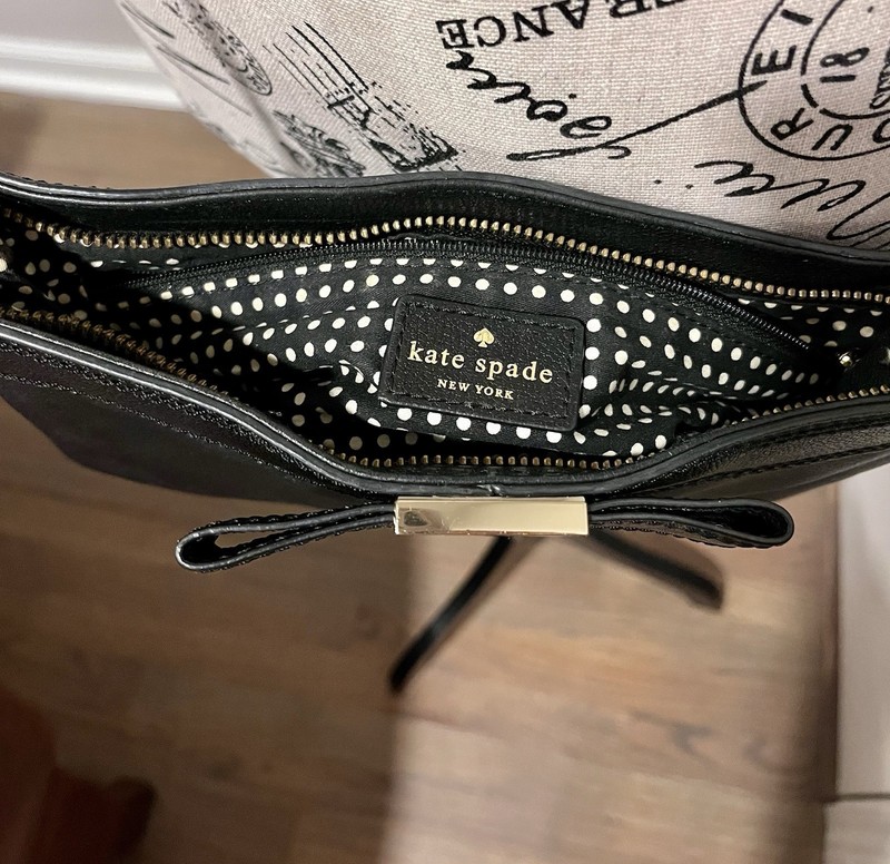 KATE SPADE Arica Primrose Hill Black Pebbled Leather Bow Crossbody Shoulder Bag gallery