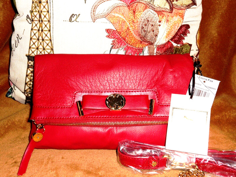 Emma Fox Aritta Foldover Clutch Crossbody Cranberry Red Leather NWT MSRP 188.00