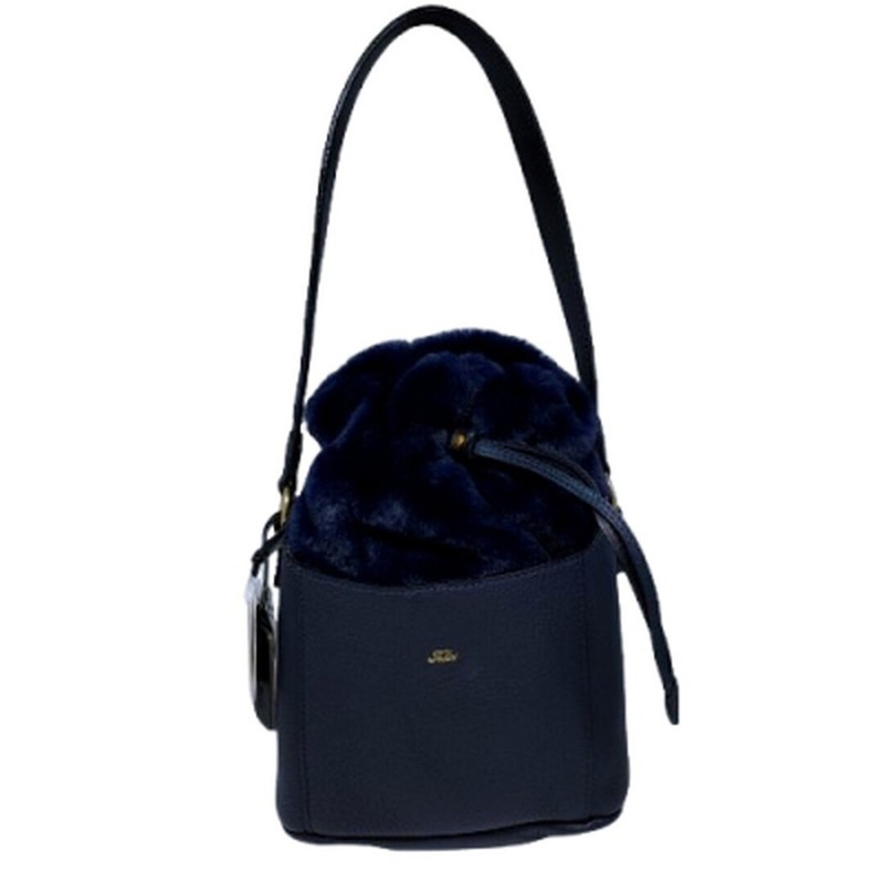 Felisi Leather Handbag Shoulder Bag With Fur Drawstring Tag Ladies Used NE51-0