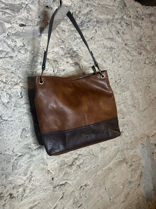 Wrangler Shoulder Bag Large Brown Faux Pebbled Leather Western Zip Hobo Casual