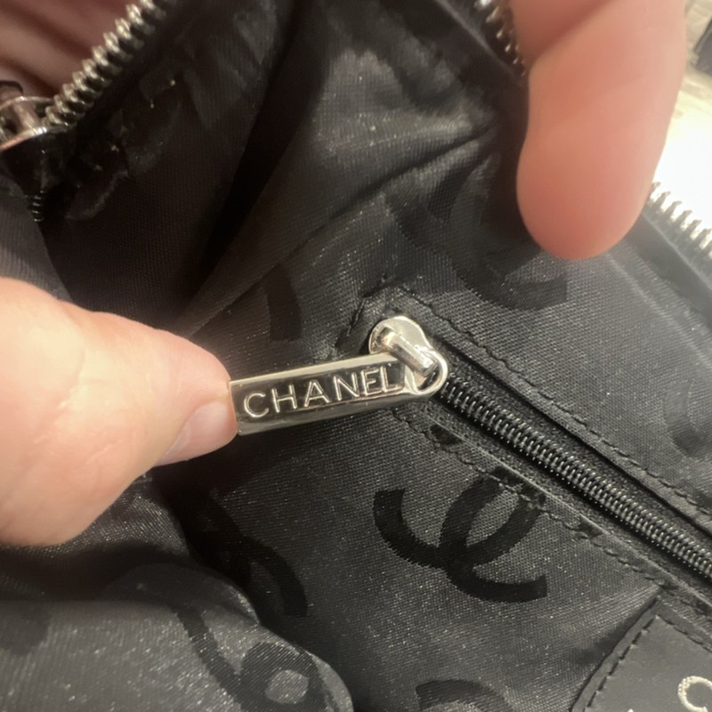 Chanel Identification Black Pebbled Satchel Bag w/ Tassel Logo Silver Hardware gallery