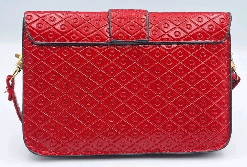 Diamond Quilted Patent Faux Leather Crossbody Bag Clutch Purse Goldtone Pushlock gallery