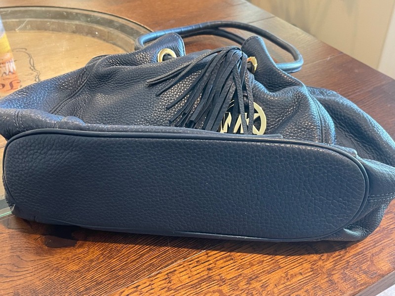Michael Kors Navy Pebble Leather Handbag Purse With Tassel LOGO HARDWARE As-Is gallery