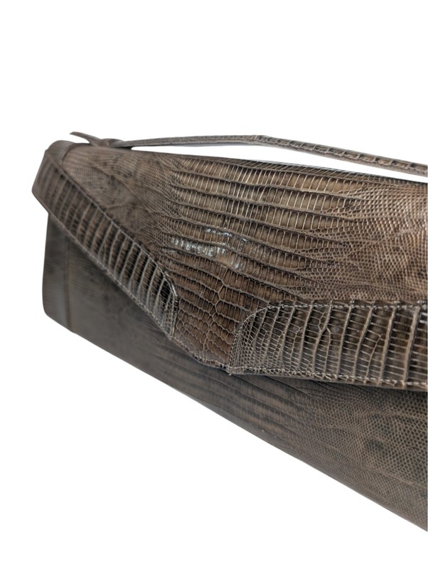 Sydney of California Genuine Lizard Skin Envelope Clutch Dark Taupe 1950s
