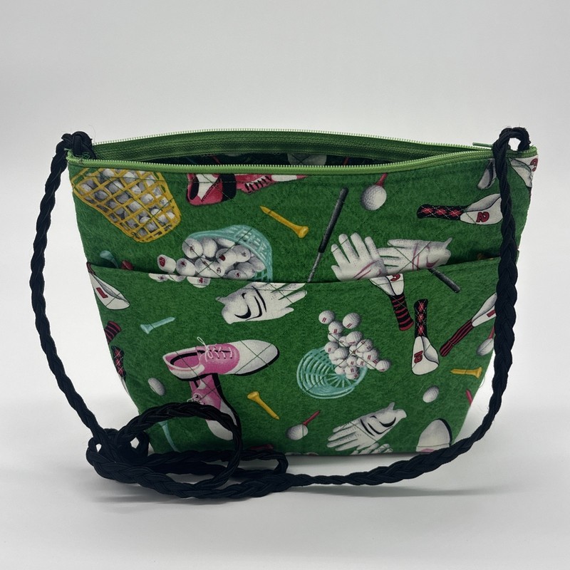 9 in X 7 in. Sm. Novelty All over Golf Print Crossbody Bag Pouch Purse Handmade gallery