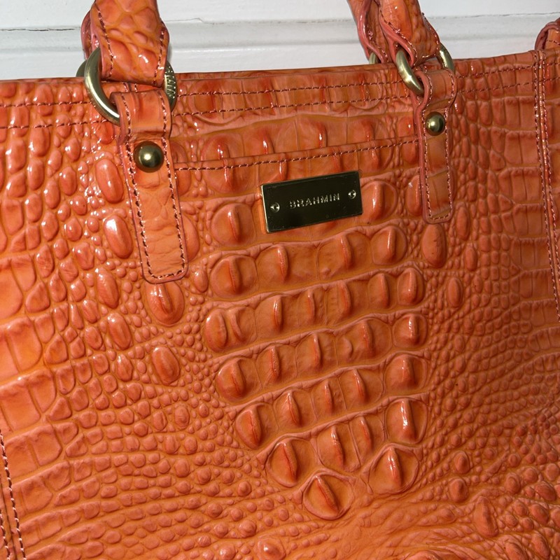 Brahmin Mini Arno Orange Croc Embossed Leather Melbourne Collection Handbag gallery