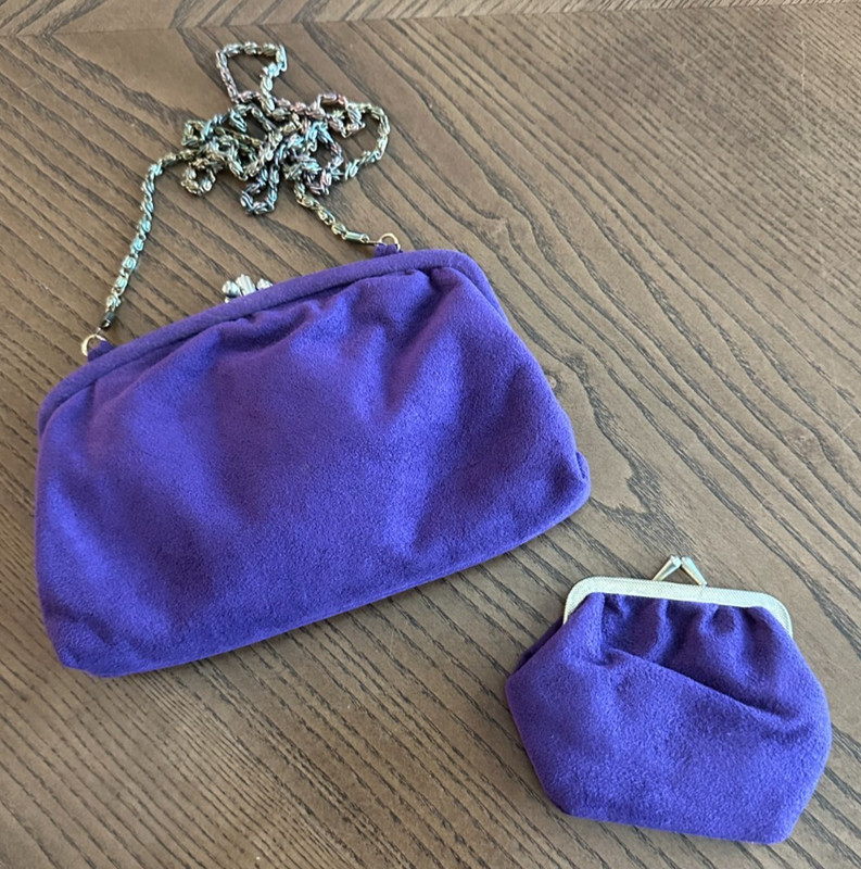 Vtg Vera Maxwell Purple Skinner Ultra Suede Hand Bag Coin Purse Crossbody gallery