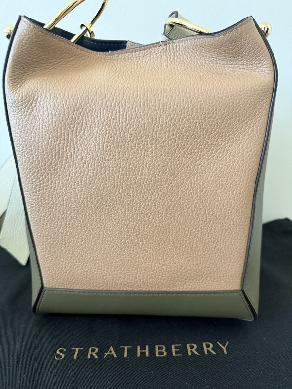 Strathberry Lana Midi Bucket Bag Tricolor Khaki/Caramel/Diamond Tags Attached gallery