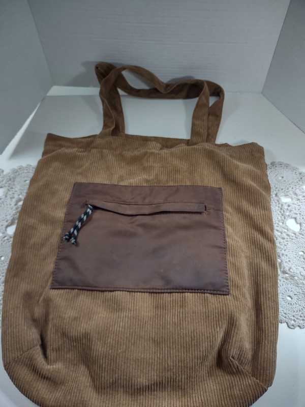 Corduroy Tote Bag Ribbed Brown 100% Cotton Eco Reusable Purse Womens 16.5×18.5″