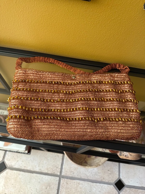 Beautiful Handmade Intricately Woven Mesh Copper Wire Handbag with Beading
