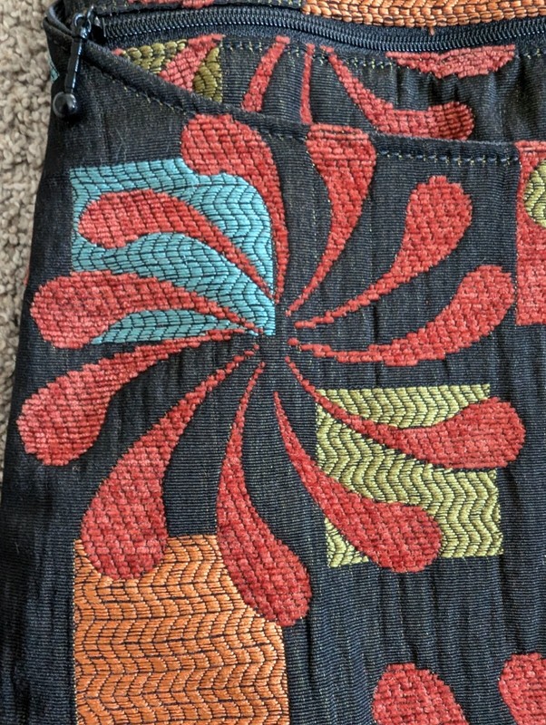 Wild West tapestry crossbody purse fabric Boulder USA geometric green rust