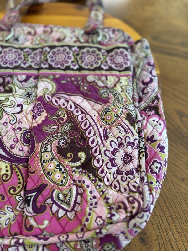 Vera Bradley Paisley Floral Tote Purple Pink Magnetic Close & Two Front Pockets gallery