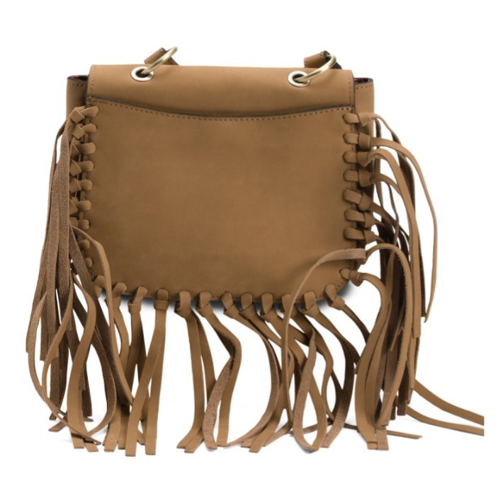 NWT Patricia Nash Nubuck Suede Leather Fringe Crossbody Bag, Wheat Tan