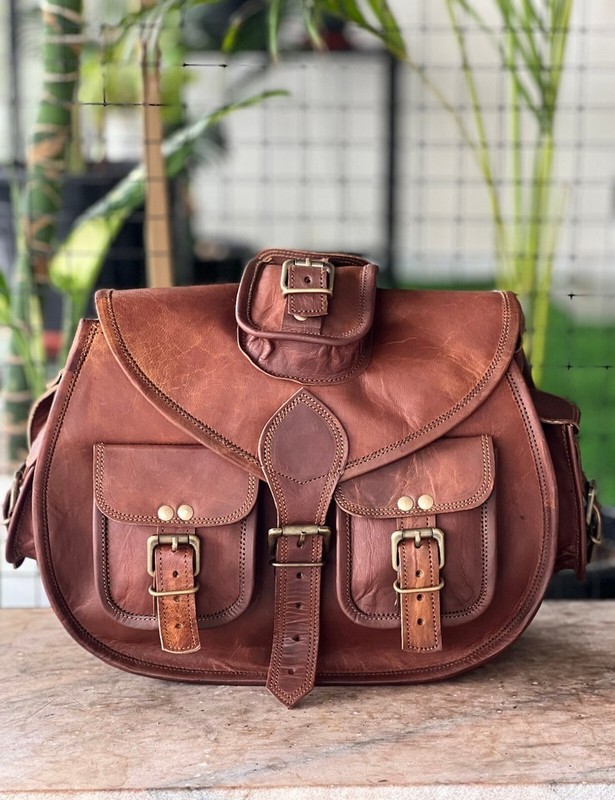 10X13 inch Women’s Vintage Real 6 Pocket Leather Messenger Shoulder Cross Body