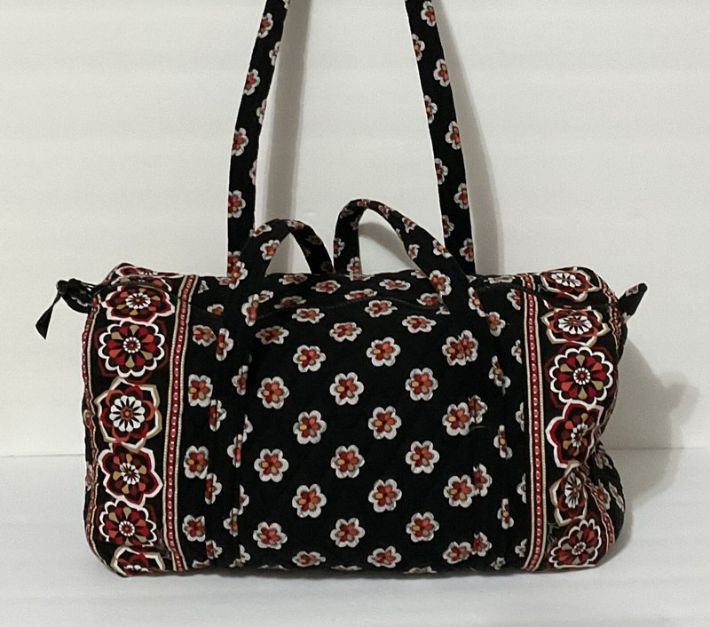 Vera Bradley Quilted Duffel Bag Weekend Tote 17” Black Red White Orange
