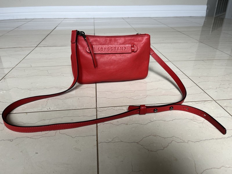 Gently Used - Longchamp 3D Red Small Zip Crossbody Bag Purse Detachable Strap gallery