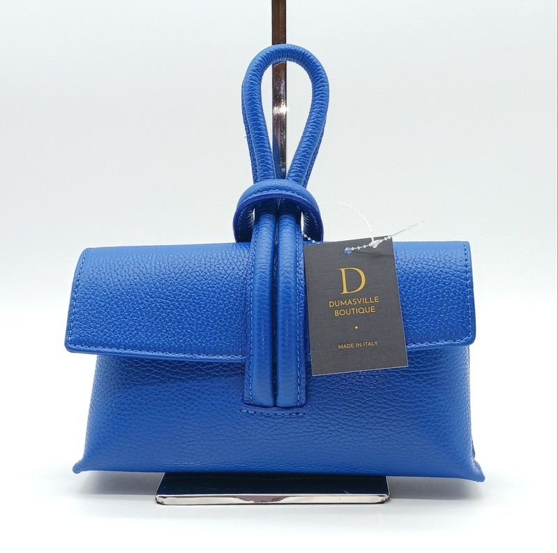 Italian Genuine Pebble Leather Crossbody Handbag Made In Italy - Electric Blue gallery