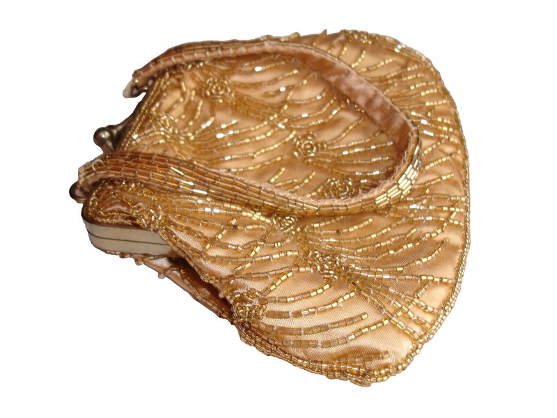 Cache Satin, Glass Bead Bag Top Metal Frame Gold gallery