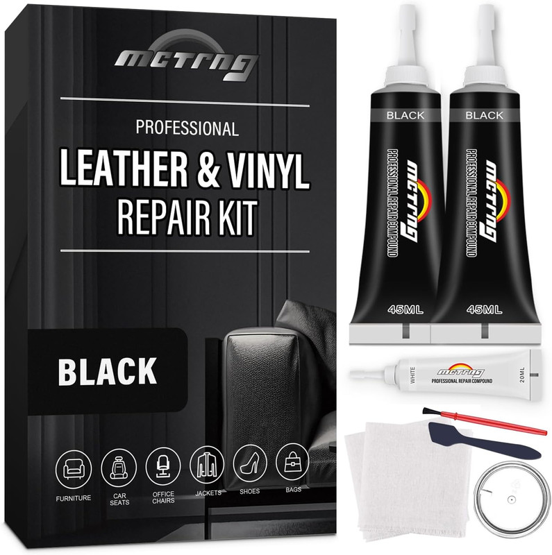 Kit reparacion cuero negro vinil auto silla zapatos chaqueta sofa bolso volante