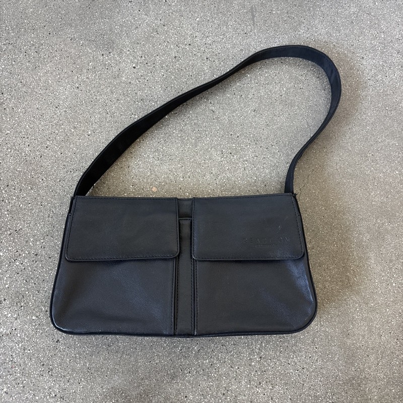 Kenneth Cole Reaction Black Leather & Nylon Shoulder Bag