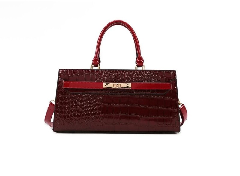 Women’s Faux Crocodile Patent Leather Top Handle Satchel Handbag