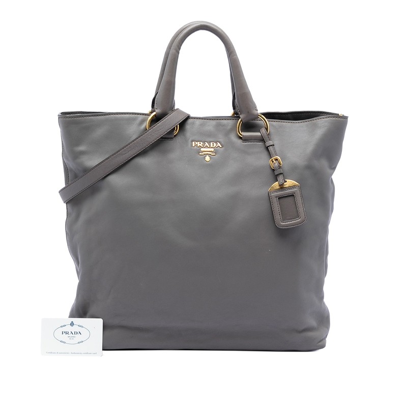 Prada Soft Calf Open Convertible Tote Pre-Loved Gray gallery