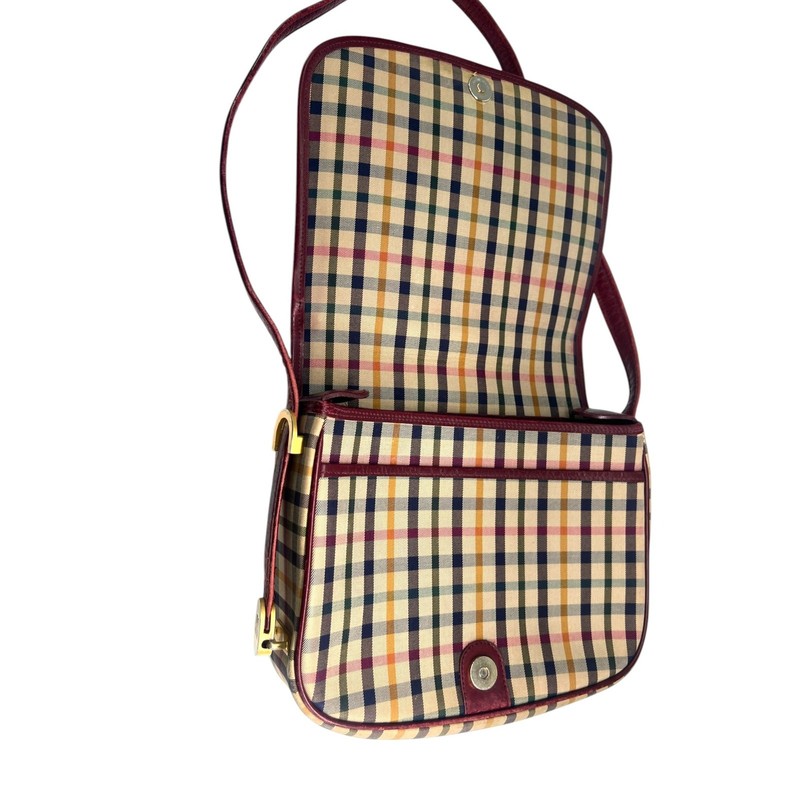 Vintage 70's Daks London Tartan House Check Shoulder Bag Crossbody Purse Brass gallery
