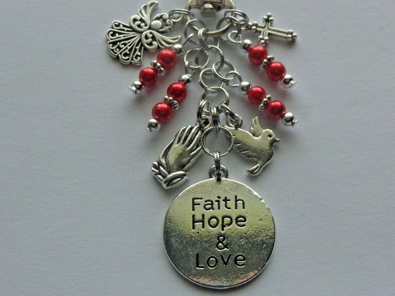 FAITH HOPE LOVE PRAYING HANDS ANGEL DOVE KEY CHAIN PURSE CLIP BAG CHARM FOB