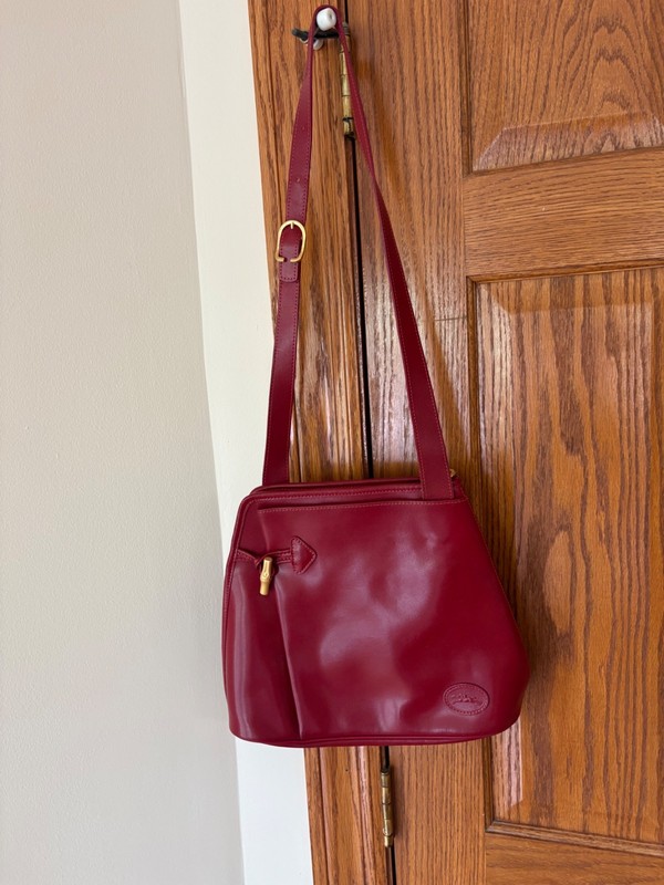 Vintage Longchamp Red Leather Roseau Shoulder Crossbody Bag Purse