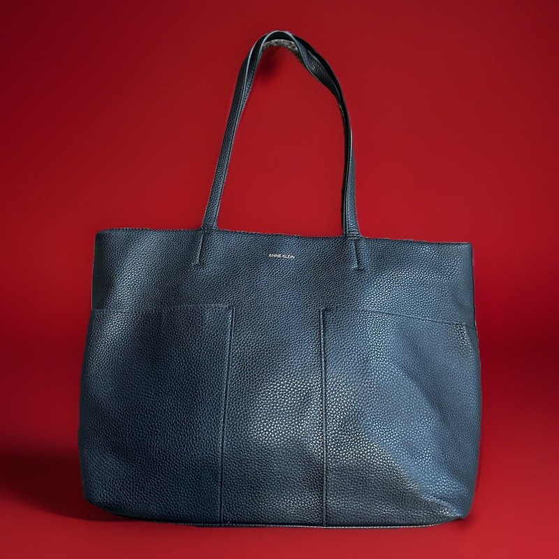 Anne Klein Black Peppled Faux Leather Double Handle Shoulder Handbag Tote Purse