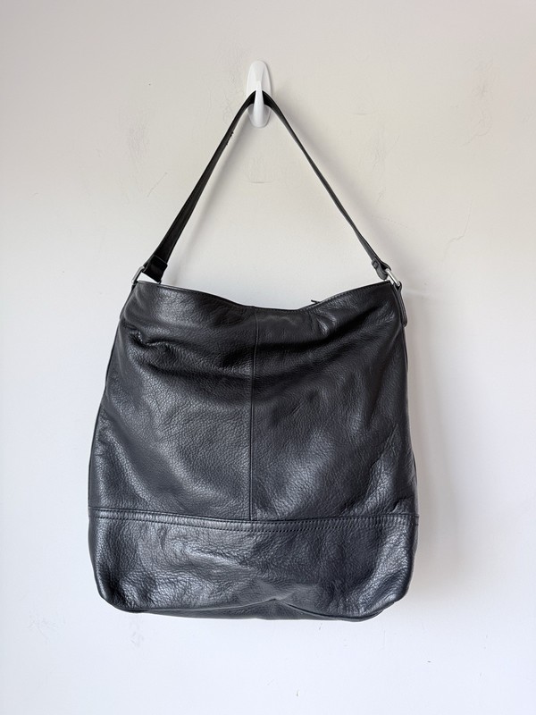 Margot New York The Alma Black Leather Hobo Bag Big Purse Silver 13.5x14x4 In
