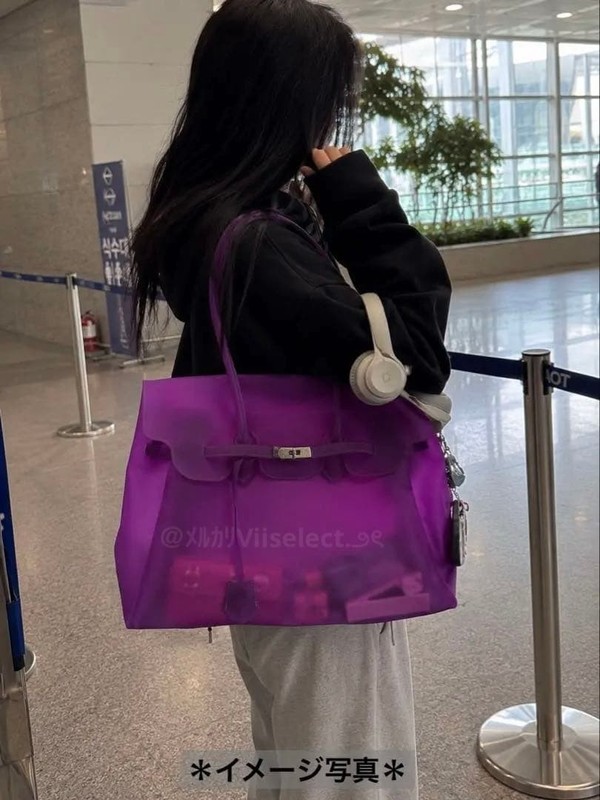 Dark Purple PVC Jelly Tote Bag Women Large Clear Shoulder Handbag No Lock New gallery