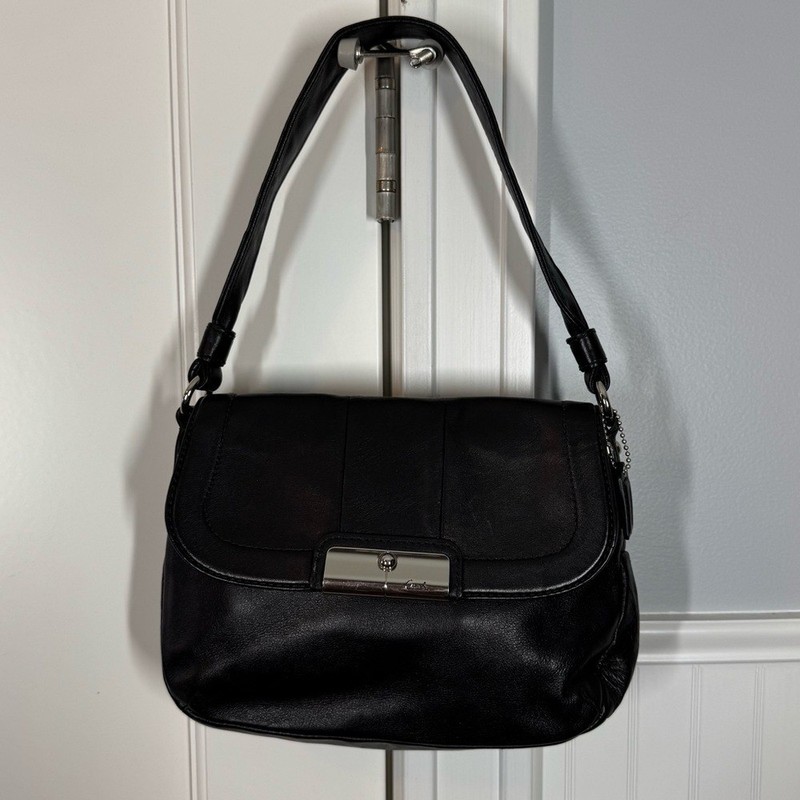 Vintage Y2K Coach Kristen Black Leather Satchel Bag 45166 silver hardware