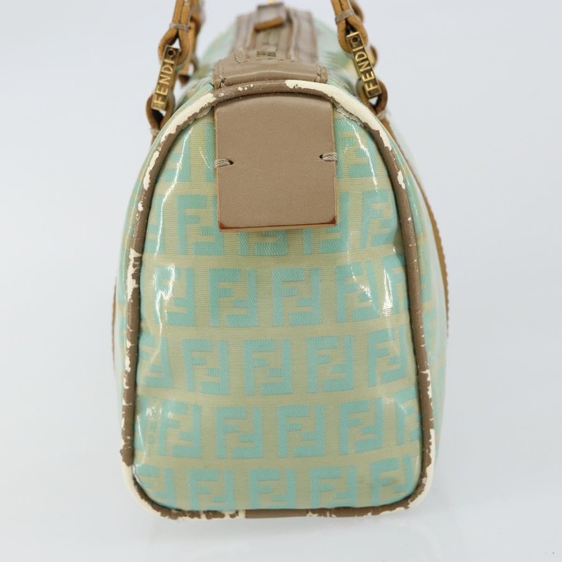 FENDI Zucchino Canvas Hand Bag Gold Light green Auth 144431 gallery