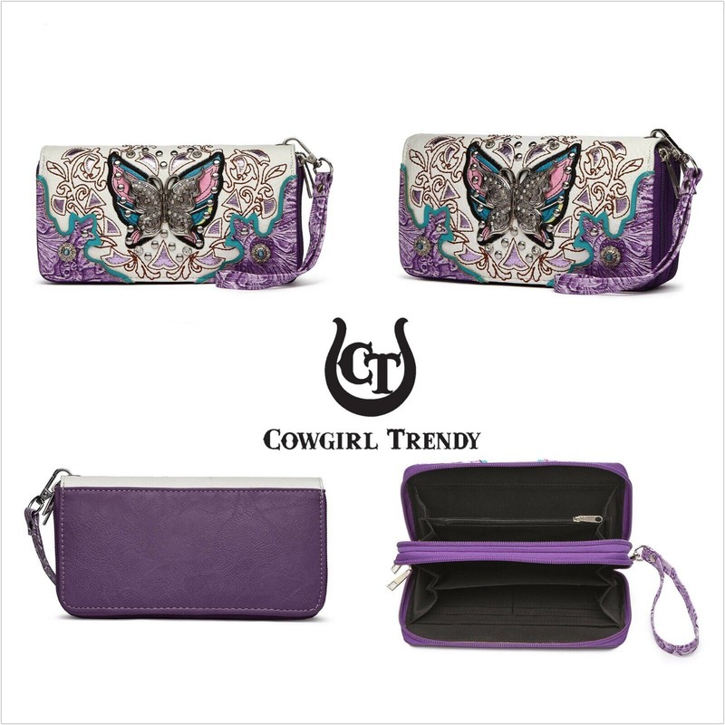 Butterfly Handbag Western Purse Women Shoulder Bag Crossbody Wallet Set Purple gallery