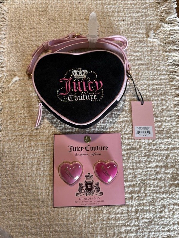 JUICY COUTURE Soft Liquorice 2 Pc Crossbody Heart Shaped Bag & Lip Gloss Duo 🖤