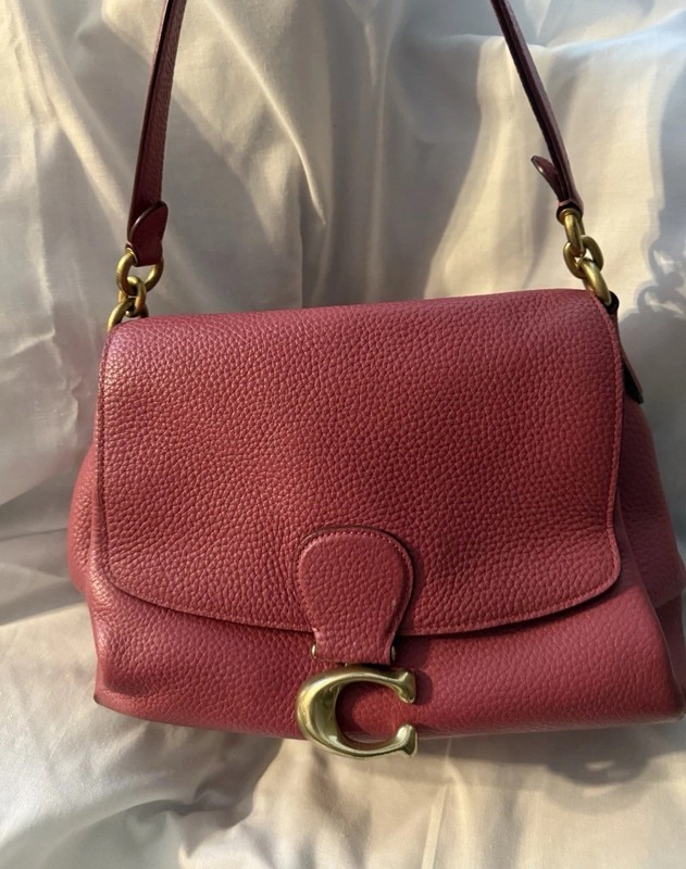 Coach Tabby Pink Pebbled Shoulder Bag Gold Logo Snap w/ Detachable Strap