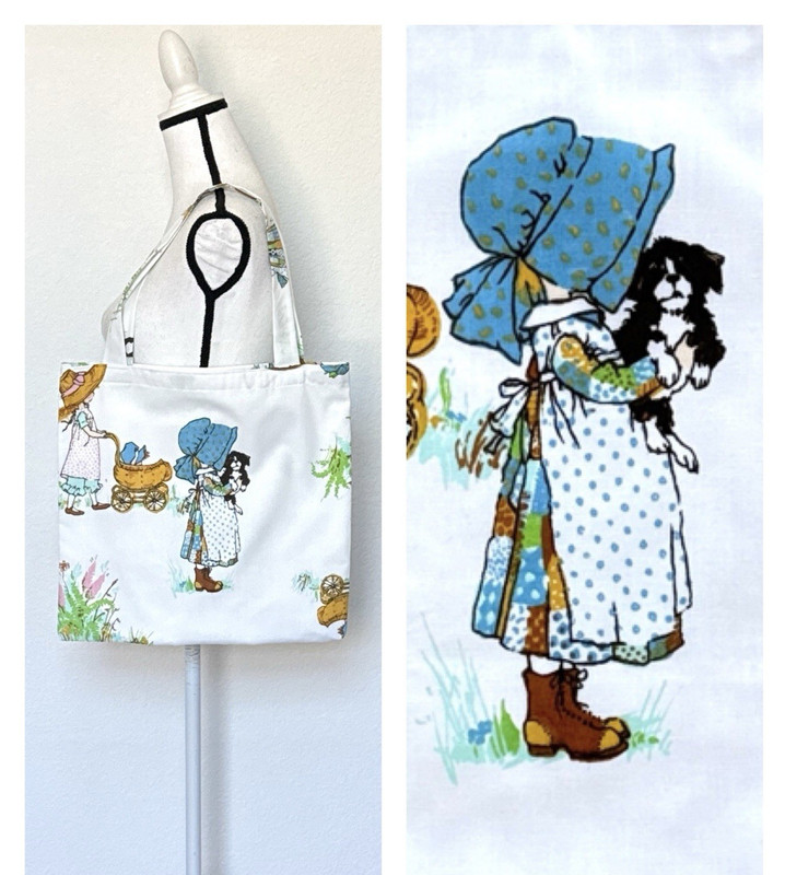 Hand Made Vintage 1970s Holly Hobbie Fabric Tote