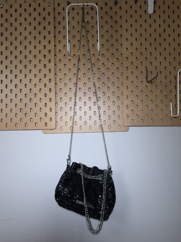 BCBGeneration Black Sequin Small Shoulder Bag Chain Strap Detachable Snap gallery