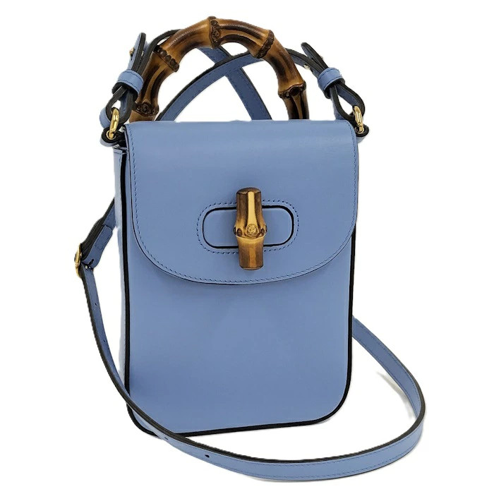 Gucci 3Way Leather Shoulder Bag Light Blue W14 H18 D5cm