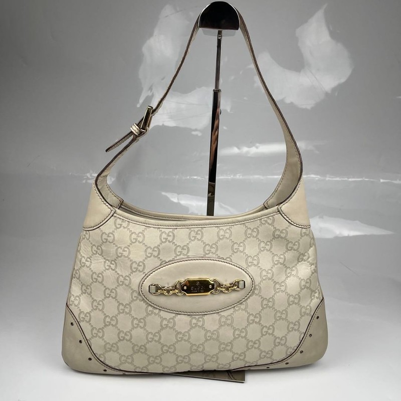 GUCCI Horsebit GG Guccissima Leather Shoulder Bag White Vintage Auth gallery