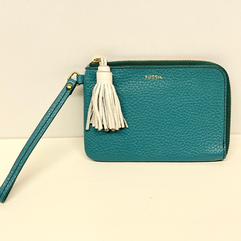 Fossil Tara Teal Pebbled Leather Zip Wristlet Pouch