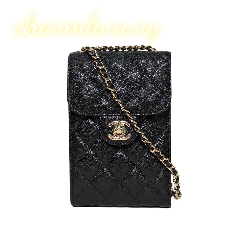 CHANEL Classic Flap Black Vertical Phone Bag Black Grained Calfskin