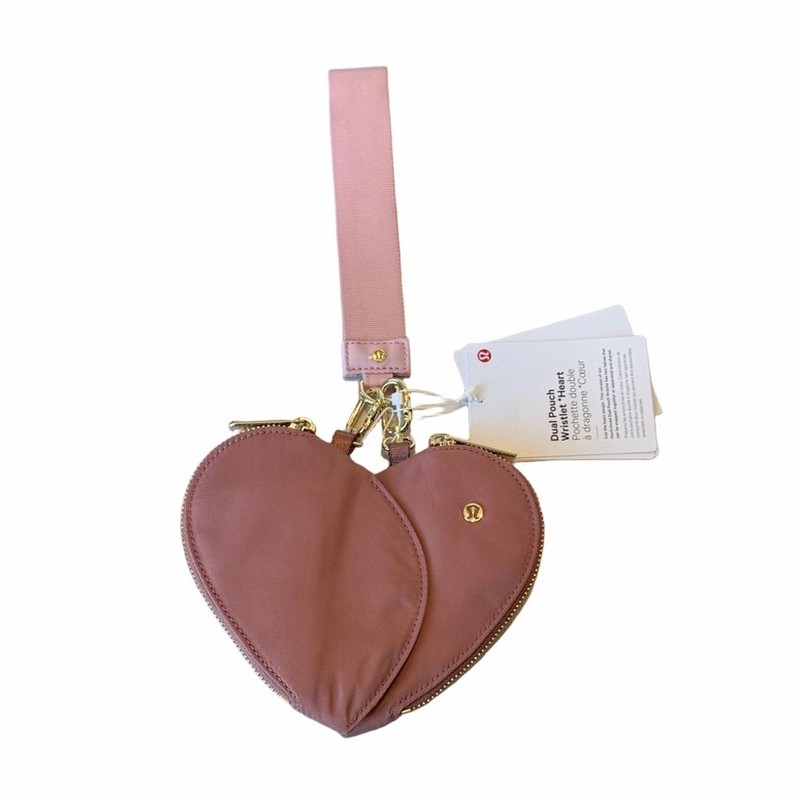 NEW Lululemon Dual Pouch Wristlet Heart Spiced Chai Pink Haze Gold Limited Gift